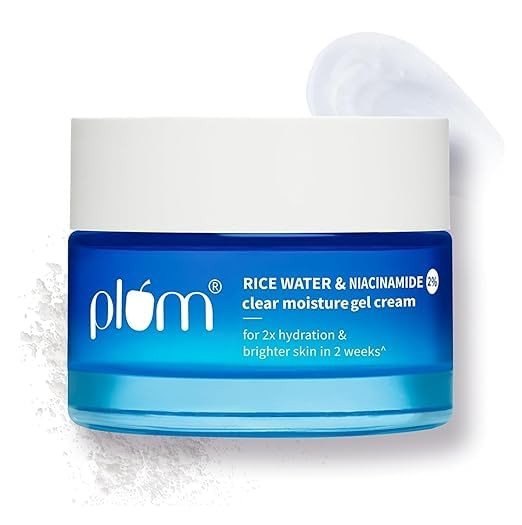 Plum 2% Niacinamide & Rice Water Superlight Gel Cream Winter Moisturizer for Face | 2X Oil-Free Hydration | Brightens, Fades Blemishes | Dermat-Tested | All Skin Types | Women & Men | 100% Vegan | 25 