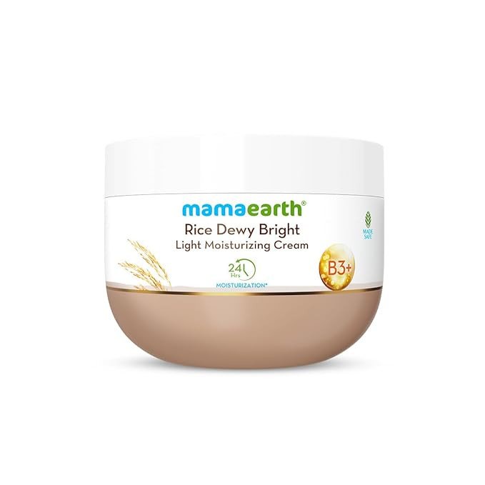 Mamaearth Rice Dewy Bright Light Moisturizing Cream With Rice Water & Niacinamide For Glass-Skin 200G |For Face, Hands & Body|24H Long-Lasting Moisturization|Non-Greasy Quick Absorbing, All Skintypes