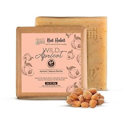 Nat Habit Apricot Exfoliating Bath Soap|Ayurvedic Antiaging Handmade Soap with Vitamin A & E for Moisturization | Scrubs & Exfoliants Clears Dead Cells & Efective on Dry or Sensitive Skin | 125g