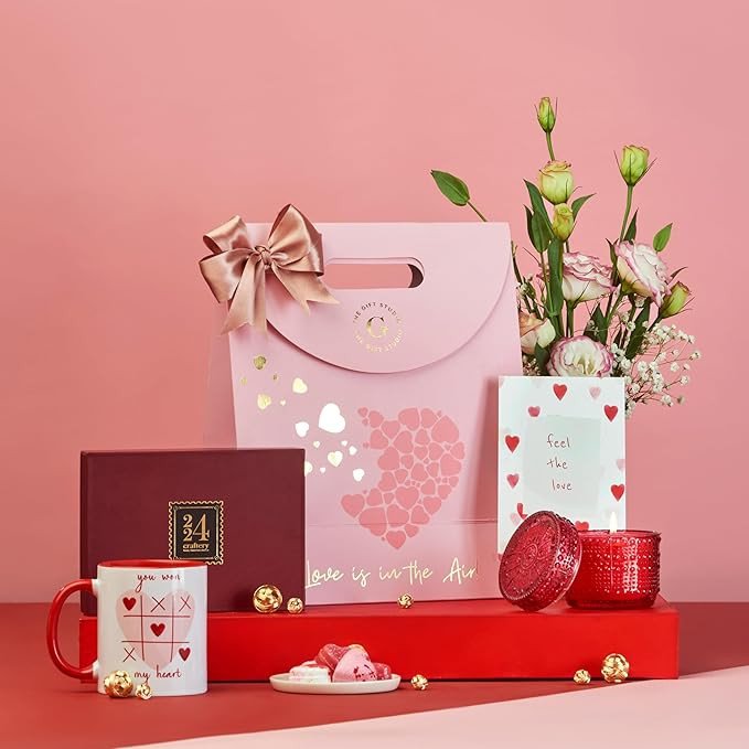 The Valentine Edit Hamper – Romantic Valentine’s Day Hamper with Candle, Chocolates & Mug | Love-Themed Gift Bag for Couples & Special Moments