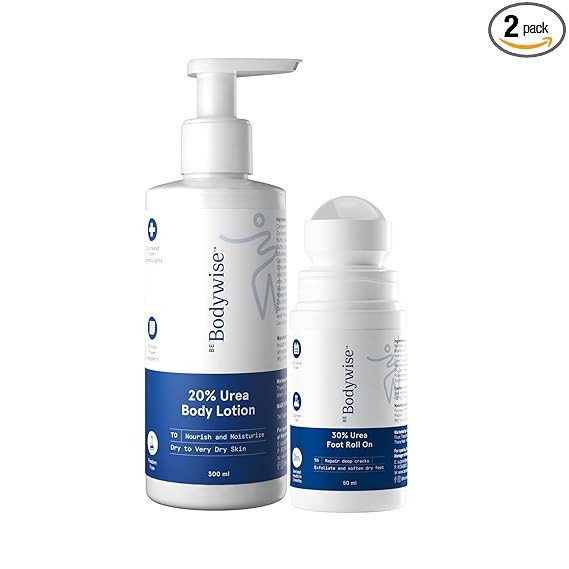 Be Bodywise Advanced Dry Skin & Cracked Heel Repair Kit | Deeply Hydrates & Gently Exfoliates | 30% Urea Foot Roll On (50ml) & 20% Urea Body Lotion (300ml) | Paraben & SLS Free
