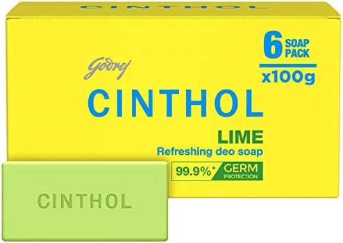 Cinthol Lime Bath Soap - 100g (Pack of 6) | Lemony Deo Fragrance | Grade 1 Soap | For All Skin Types