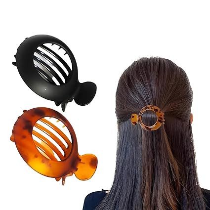 2 Piece Black Tortoise shell Plastic Hair Accessories for Secure Styling French Concord Flat Clips, Curved Claw Alligator Hair Clips Volume Strong Hold Banana Barrettes Clamps Jaw Clips for Women