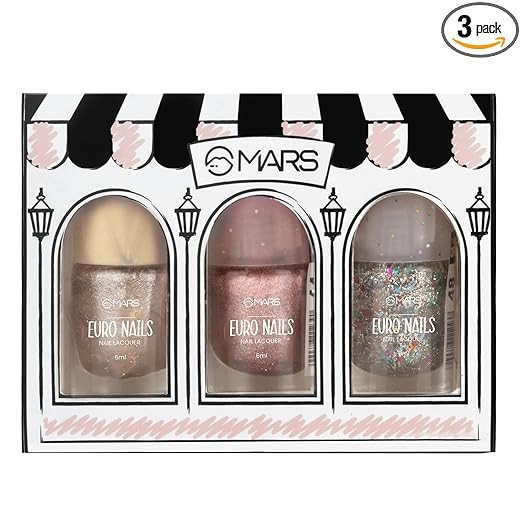 MARS EURO Nail Lacquer | Glossy Gel Finish | Rich Pigmentation | Chip Free | Quick Drying Formula | Long Lasting Nail Polish for Women (3 * 6.0 ml) (SET-01)