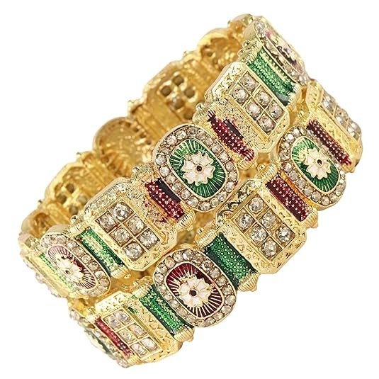 NMII Royal Golden Metal Bangles Set For Women & Girls with Zircon Diamond Stone | Traditional Gold Plated Kangan Set | Fancy Women's Fashion Jewellery Bangles | Wedding, Party, Festive- Set of 2