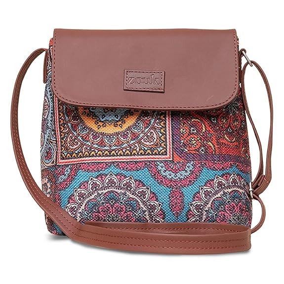 Zouk Women’s Printed Sling Bag with Vegan Leather Flap | Multicolor Mandala Print