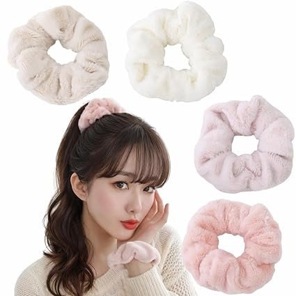 Soft Velvet Microfiber Fur Hair Scrunchies, Multicolor, Large Size, 6 Pack, Non-Damaging Elastic Bands for All Hair Types