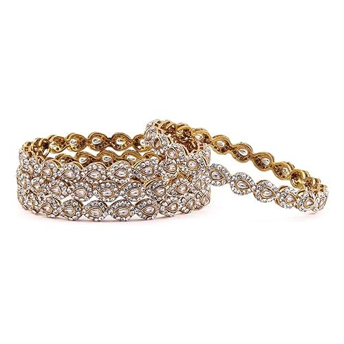 Rubans Bangles Set of 4 Kundan Studded Ethnic Stylish Trendy Jewellery Gift for Women & Girls