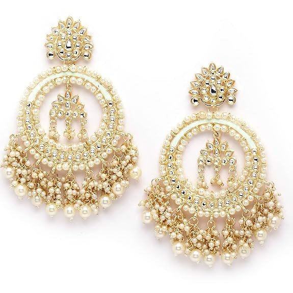 Latest Stylish Traditional Kundan Pearl Wedding Earrings for Women and Girls
