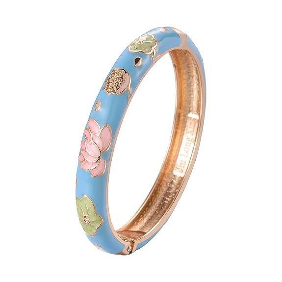 Enamel Bangle Bracelets Lotus Design for Lady