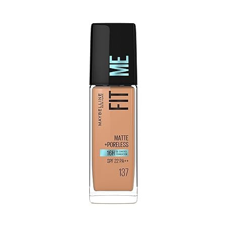 Maybelline New York Fit Me Matte + Poreless Liquid Full Coverage Foundation For All Skin Types,137 Golden Tan|16 Hr Oil Control Full Coverage Foundation For All Skin Types With Spf 22,30 Ml,Pack Of 1