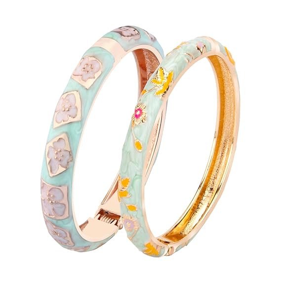 Enamel Bangle Bracelet Two Pcs Set in Gift Box for Lady Women Birthday Valentine Present