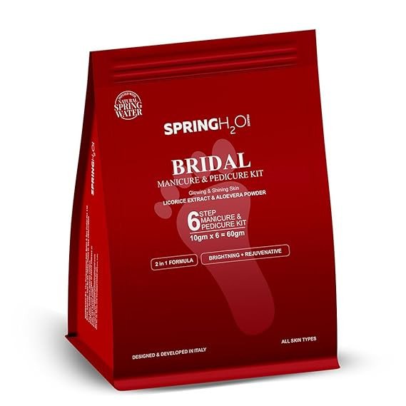 Spring H2O Bridal Manicure & Pedicure Kit 60g | 6 Step Home Spa Kit with Licorice Extract & Aloe Vera, Epsom Salt Foot Soak for Brightening, Soft Hands & Feet, Pre Wedding Salon Care, All Skin Types