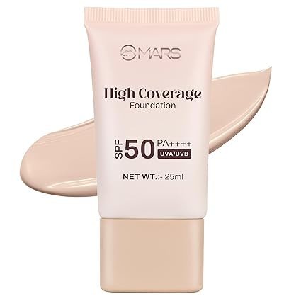 MARS SPF50 PA++++ High Coverage Foundation (25ml) (02-SOFT BEIGE) | Blemish Free & Blendable Makeup | For All Skin Type | IN-VIVO Tested with 5 Star UVA+UVB Protection Boots Rating