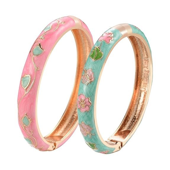 Enamel Bangle Bracelet Two Pcs Set in Gift Box for Lady Women Birthday Valentine Present