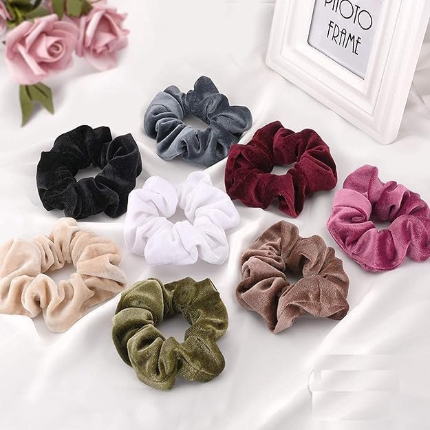 H-STYLE STORE 5 Pack Luxury Velvet Corduroy Scrunchies for Hair, Hair ties, Big Elastic Scrunchies Various Color For Girls & Women (pack of 5)